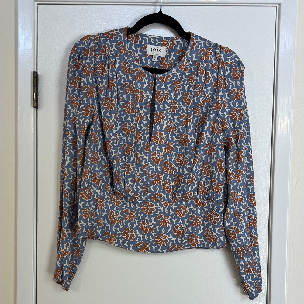Joie Floral Print Blouse - Blue and Brown